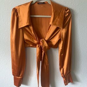 Nastygal faux Satin tie crop with buttoned cuffs.